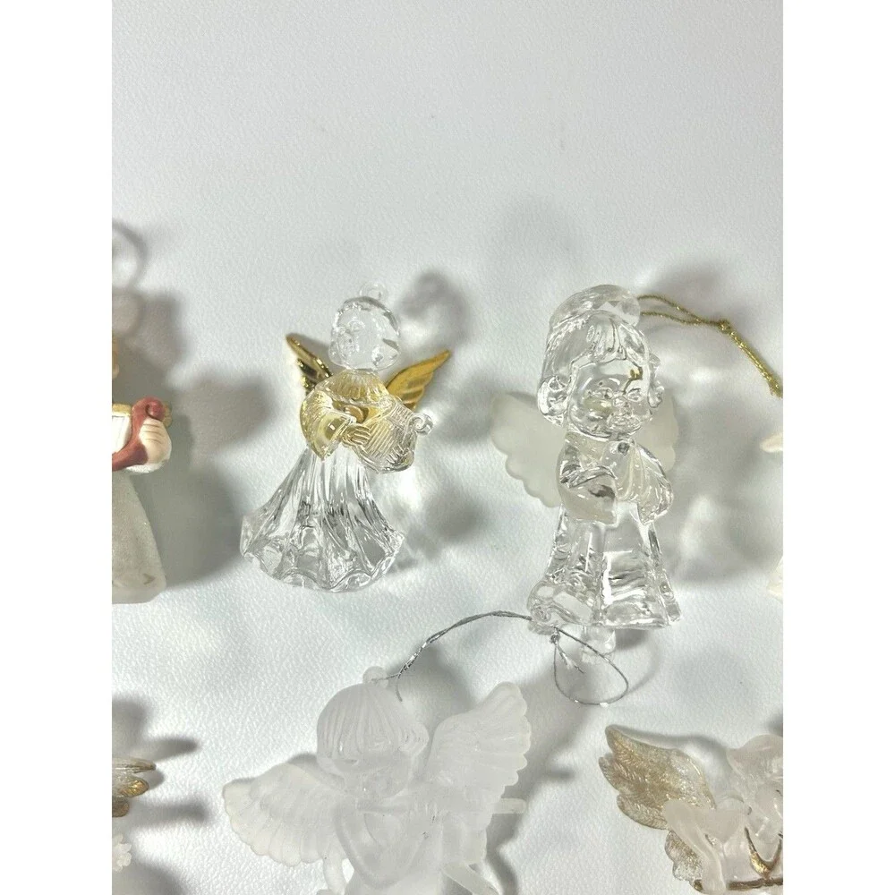 Lot of 9 Cherub Angel Christmas Ornaments Frosted White Gold Trim Heaven Plastic